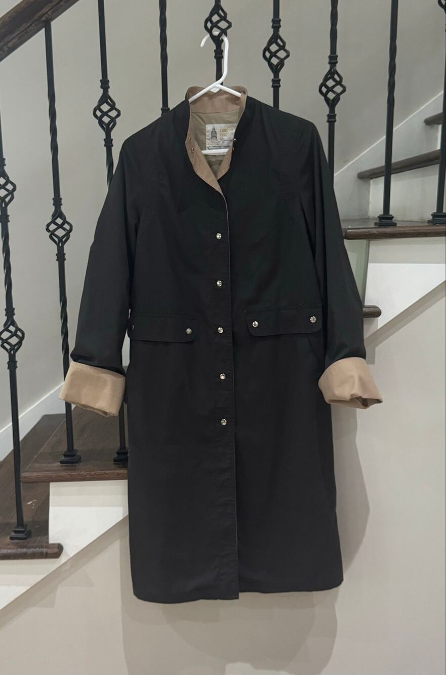 Vintage London Fog Maincoats Dark Taupe Raincoat Snap Front Coat Size 8
